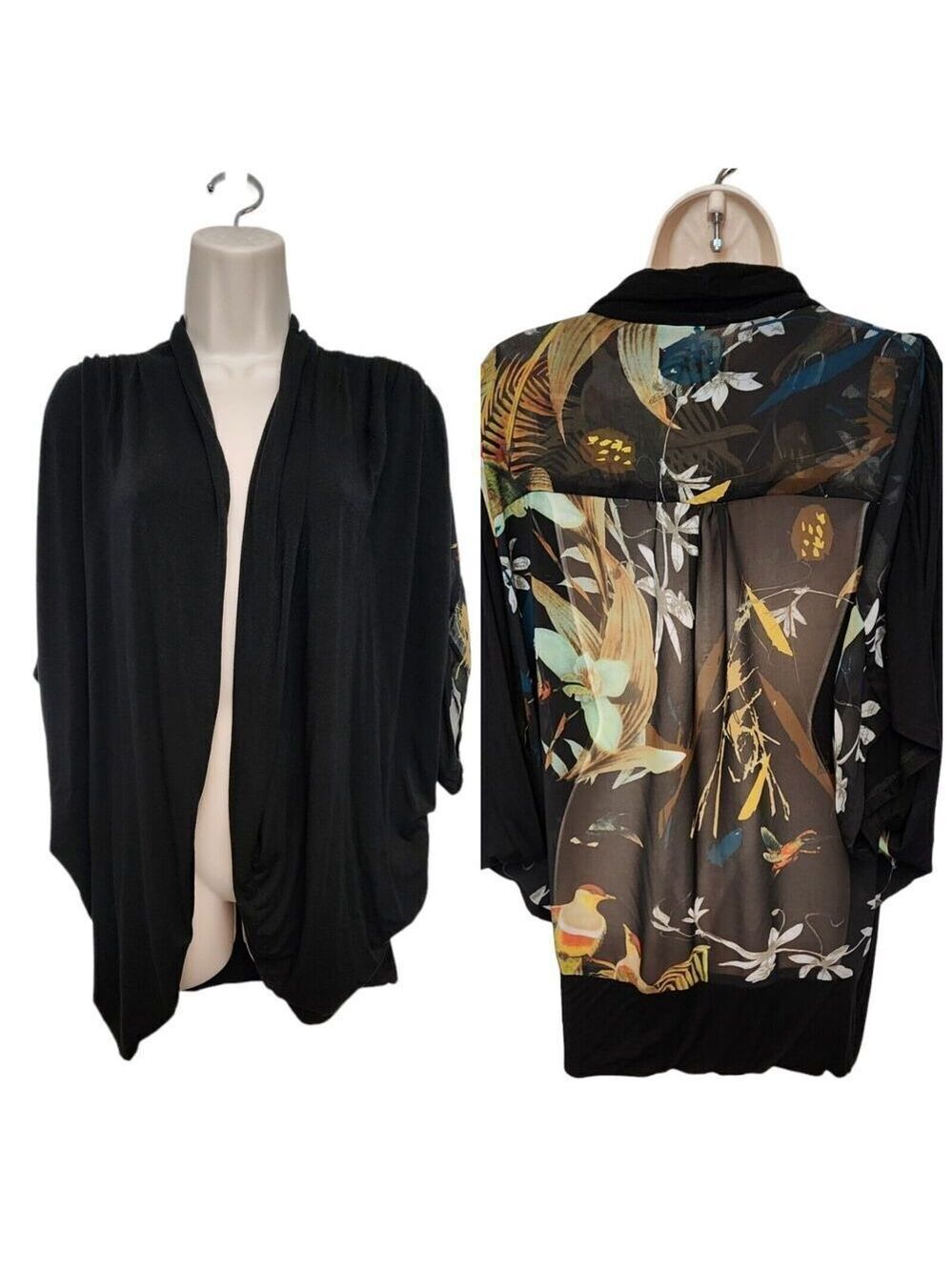 Jeans By Buffalo Black Floral Sweater Open Cardigan Size Medium